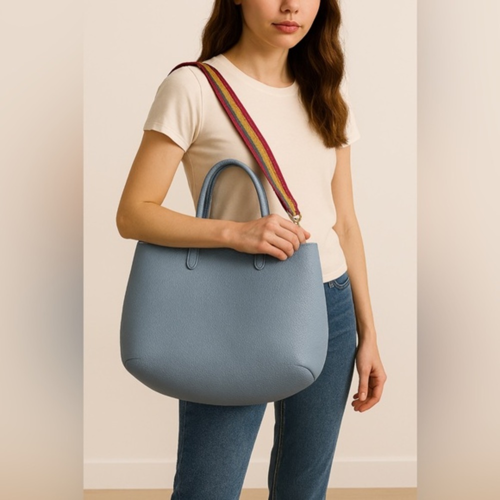 Faux Leather Cutout Tote with Colorful Strap